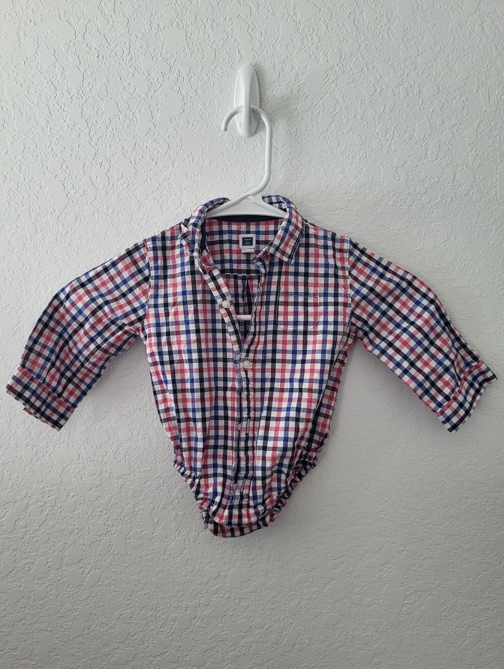 Janie & Jack Blue Red White Plaid Button Dress Shirt Snap Bodysuit 12-18M